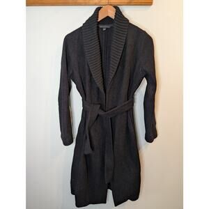 Banana Republic 100% Wool Long Cardigan Black Shawl Collar Belted Sweater Small